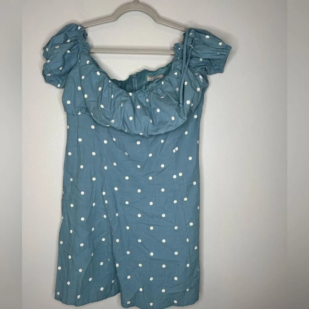 ASOS Off The Shoulder Puff Sleeve Polka Dot Dress - Picture 3 of 5